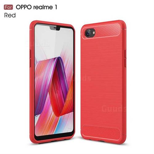 Luxury Carbon Fiber Brushed Wire Drawing Silicone TPU Back Cover for Oppo Realme 1 - Red
