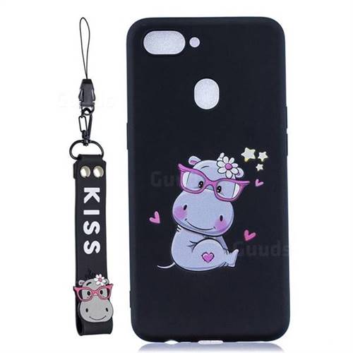 Black Flower Hippo Soft Kiss Candy Hand Strap Silicone Case for Oppo Realme 2