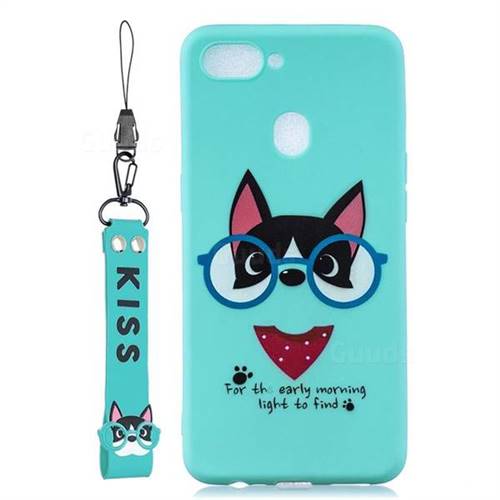 Green Glasses Dog Soft Kiss Candy Hand Strap Silicone Case for Oppo Realme 2