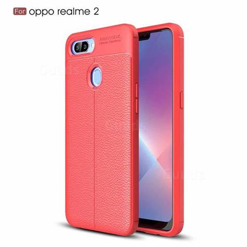 Luxury Auto Focus Litchi Texture Silicone TPU Back Cover for Oppo Realme 2 - Red