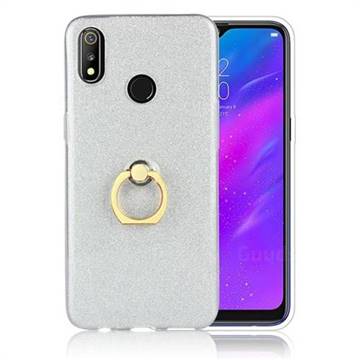 Luxury Soft TPU Glitter Back Ring Cover with 360 Rotate Finger Holder Buckle for Oppo Realme 3 - White