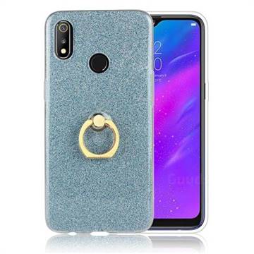 Luxury Soft TPU Glitter Back Ring Cover with 360 Rotate Finger Holder Buckle for Oppo Realme 3 - Blue