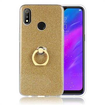 Luxury Soft TPU Glitter Back Ring Cover with 360 Rotate Finger Holder Buckle for Oppo Realme 3 - Golden