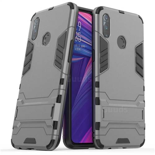 Armor Premium Tactical Grip Kickstand Shockproof Dual Layer Rugged Hard Cover for Oppo Realme 3 - Gray