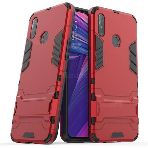 Armor Premium Tactical Grip Kickstand Shockproof Dual Layer Rugged Hard Cover for Oppo Realme 3 - Wine Red