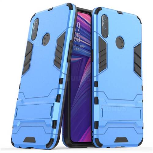 Armor Premium Tactical Grip Kickstand Shockproof Dual Layer Rugged Hard Cover for Oppo Realme 3 - Light Blue