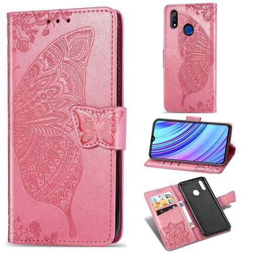 Embossing Mandala Flower Butterfly Leather Wallet Case for Oppo Realme 3 - Pink