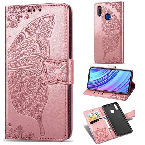Embossing Mandala Flower Butterfly Leather Wallet Case for Oppo Realme 3 - Rose Gold