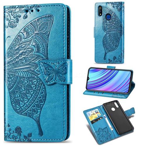 Embossing Mandala Flower Butterfly Leather Wallet Case for Oppo Realme 3 - Blue