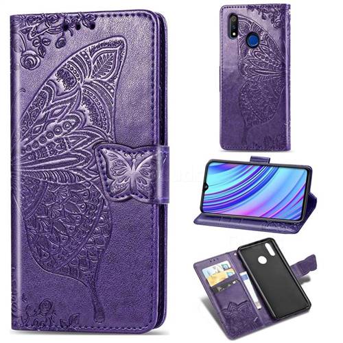 Embossing Mandala Flower Butterfly Leather Wallet Case for Oppo Realme 3 - Dark Purple