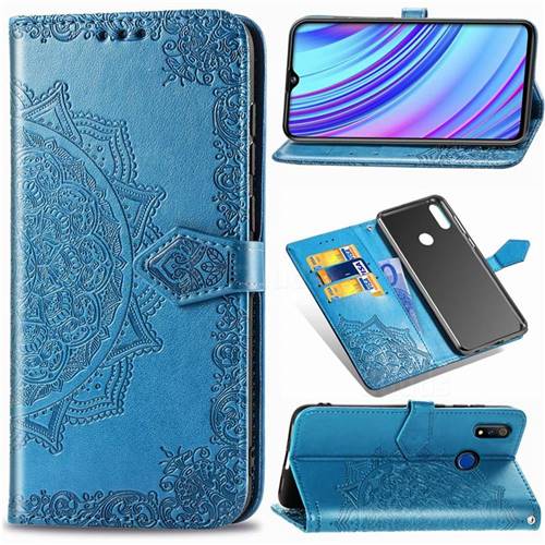 Embossing Imprint Mandala Flower Leather Wallet Case for Oppo Realme 3 - Blue