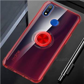 Anti-fall Invisible Press Bounce Ring Holder Phone Cover for Oppo Realme 3 Pro - Noble Red