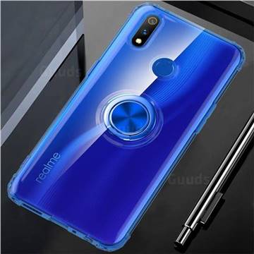 Anti-fall Invisible Press Bounce Ring Holder Phone Cover for Oppo Realme 3 Pro - Sapphire Blue