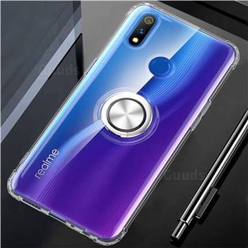 Anti-fall Invisible Press Bounce Ring Holder Phone Cover for Oppo Realme 3 Pro - Transparent