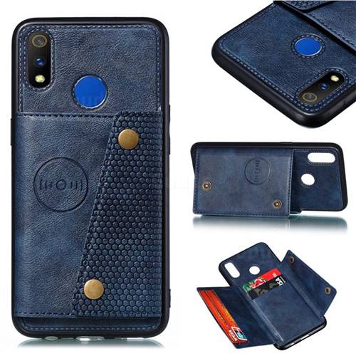 Retro Multifunction Card Slots Stand Leather Coated Phone Back Cover for Oppo Realme 3 Pro - Blue