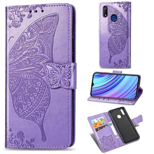 Embossing Mandala Flower Butterfly Leather Wallet Case for Oppo Realme 3 Pro - Light Purple
