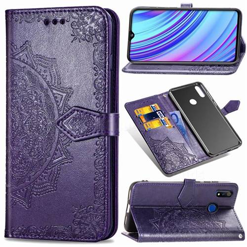 Embossing Imprint Mandala Flower Leather Wallet Case for Oppo Realme 3 Pro - Purple