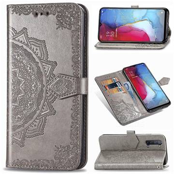 Embossing Imprint Mandala Flower Leather Wallet Case for Oppo Reno 3 - Gray