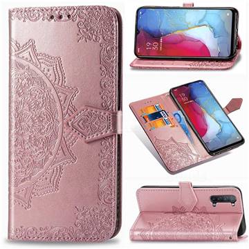 Embossing Imprint Mandala Flower Leather Wallet Case for Oppo Reno 3 - Rose Gold