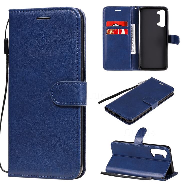 Retro Greek Classic Smooth PU Leather Wallet Phone Case for Oppo Reno 3 5G - Blue