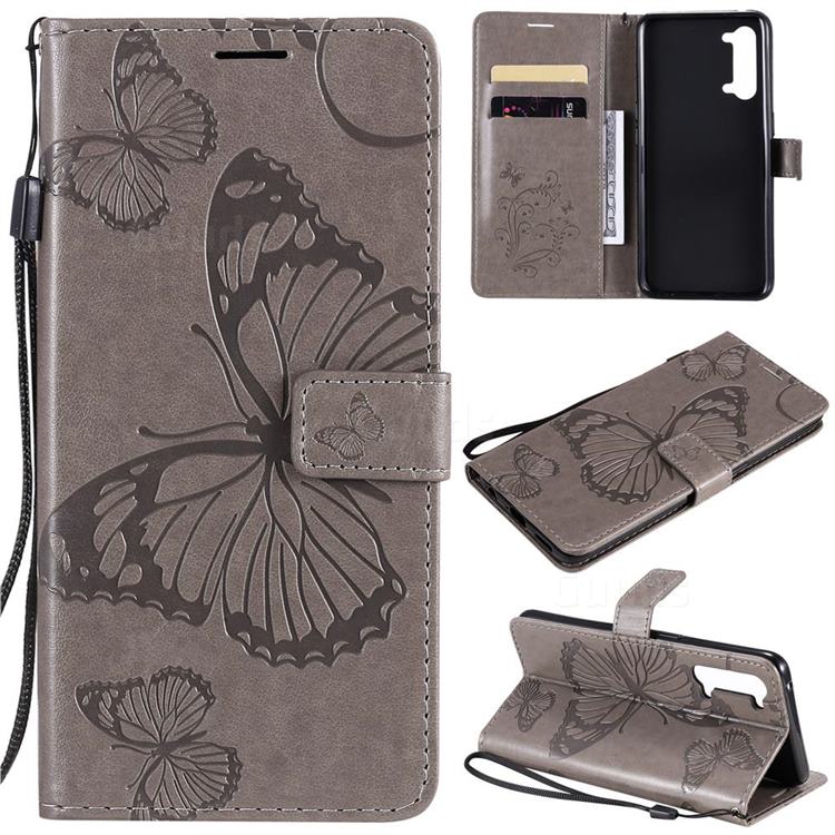 Embossing 3D Butterfly Leather Wallet Case for Oppo Reno 3 5G - Gray