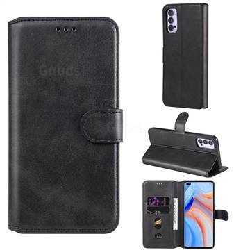 Retro Calf Matte Leather Wallet Phone Case for Oppo Reno4 - Black