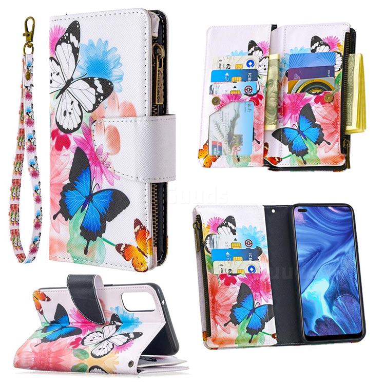 Vivid Flying Butterflies Binfen Color BF03 Retro Zipper Leather Wallet Phone Case for Oppo Reno4 5G