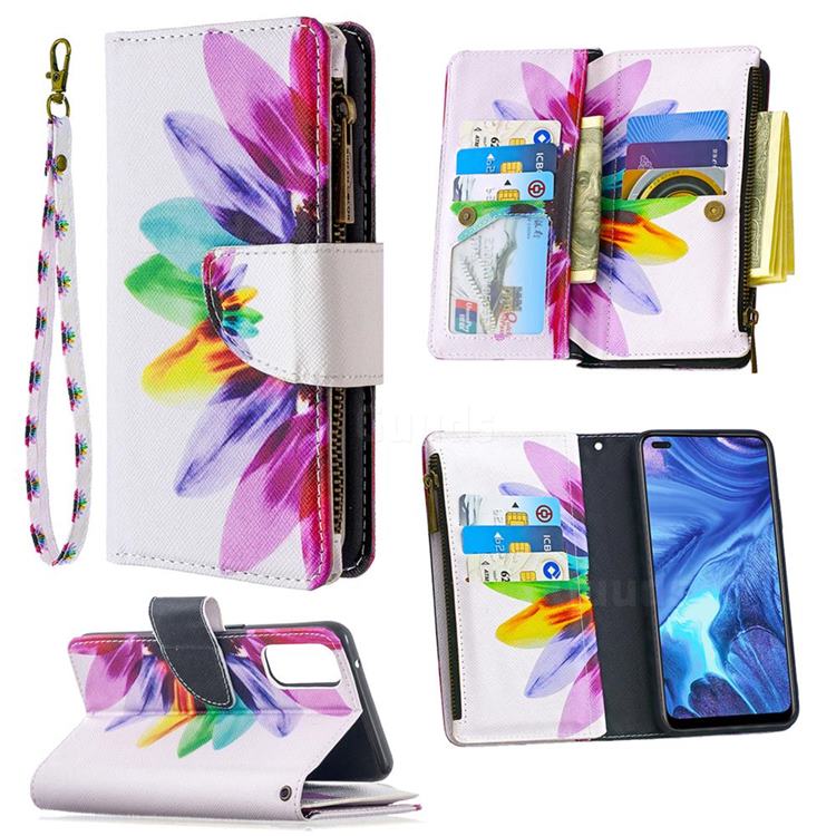 Seven-color Flowers Binfen Color BF03 Retro Zipper Leather Wallet Phone Case for Oppo Reno4 5G