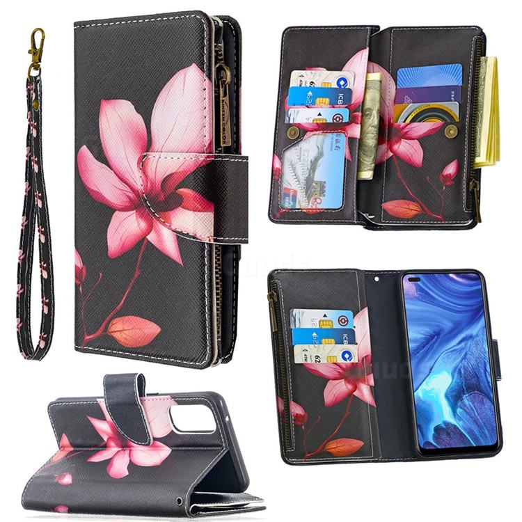 Lotus Flower Binfen Color BF03 Retro Zipper Leather Wallet Phone Case for Oppo Reno4 5G