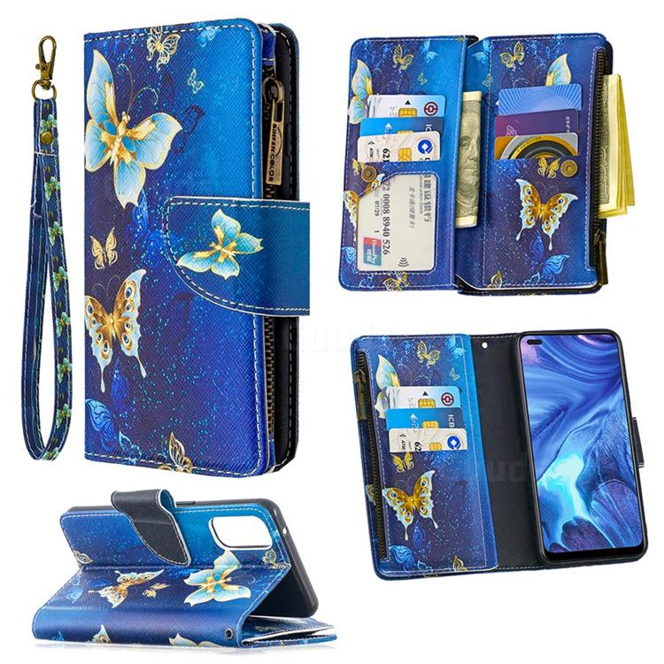 Golden Butterflies Binfen Color BF03 Retro Zipper Leather Wallet Phone Case for Oppo Reno4 5G