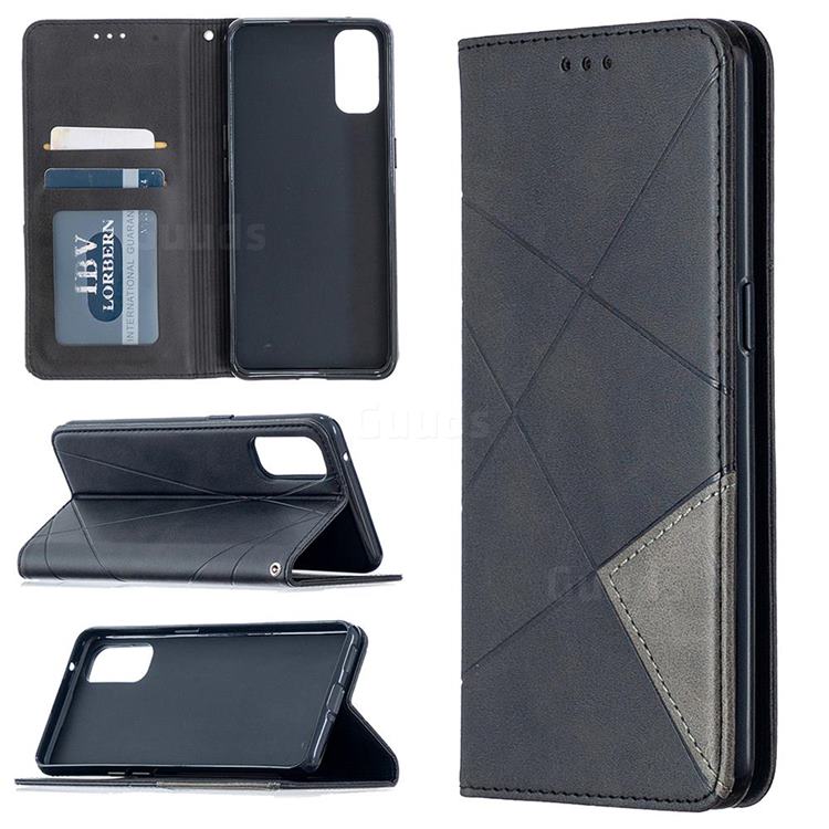 Prismatic Slim Magnetic Sucking Stitching Wallet Flip Cover for Oppo Reno4 5G - Black