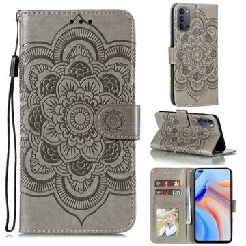 Intricate Embossing Datura Solar Leather Wallet Case for Oppo Reno4 5G - Gray