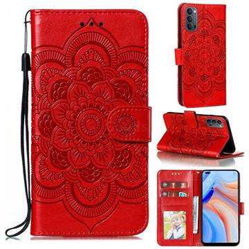 Intricate Embossing Datura Solar Leather Wallet Case for Oppo Reno4 5G - Red