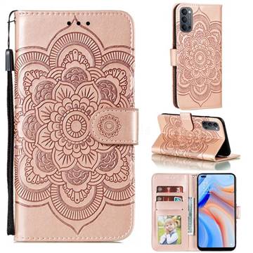 Intricate Embossing Datura Solar Leather Wallet Case for Oppo Reno4 5G - Rose Gold