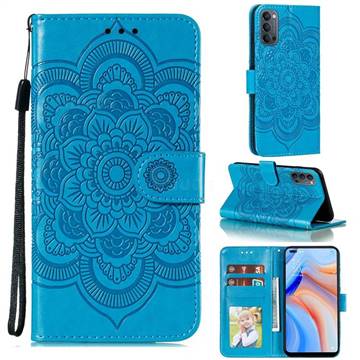 Intricate Embossing Datura Solar Leather Wallet Case for Oppo Reno4 5G - Blue