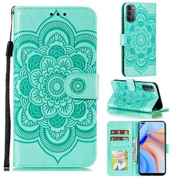 Intricate Embossing Datura Solar Leather Wallet Case for Oppo Reno4 5G - Green