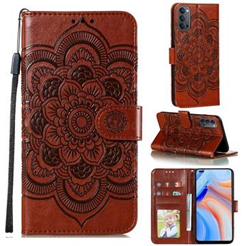 Intricate Embossing Datura Solar Leather Wallet Case for Oppo Reno4 5G - Brown