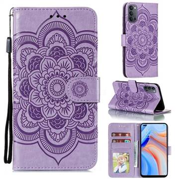 Intricate Embossing Datura Solar Leather Wallet Case for Oppo Reno4 5G - Purple