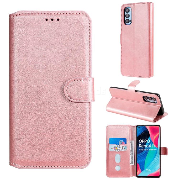 Retro Calf Matte Leather Wallet Phone Case for Oppo Reno4 Pro 5G - Pink