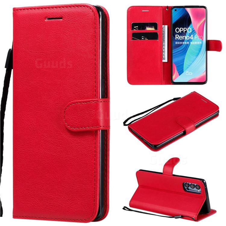 Retro Greek Classic Smooth PU Leather Wallet Phone Case for Oppo Reno4 Pro 5G - Red
