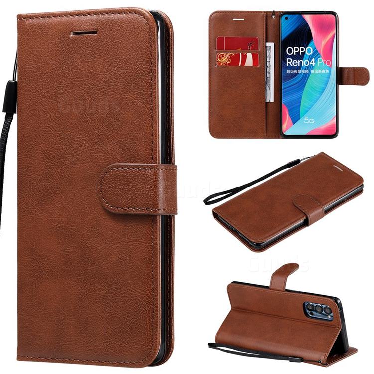 Retro Greek Classic Smooth PU Leather Wallet Phone Case for Oppo Reno4 Pro 5G - Brown