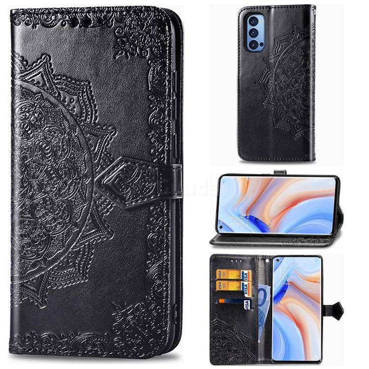 Embossing Imprint Mandala Flower Leather Wallet Case for Oppo Reno4 Pro 5G - Black