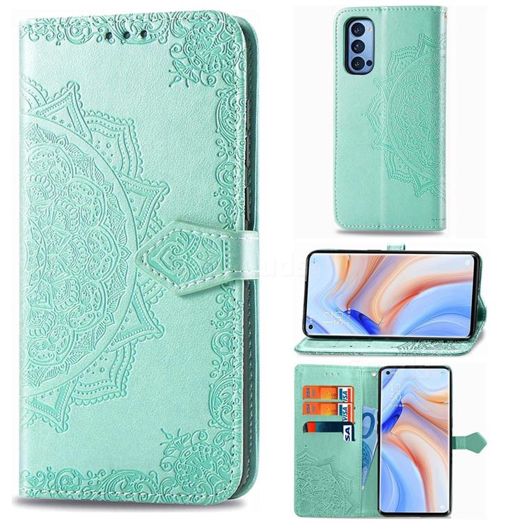 Embossing Imprint Mandala Flower Leather Wallet Case for Oppo Reno4 Pro 5G - Green