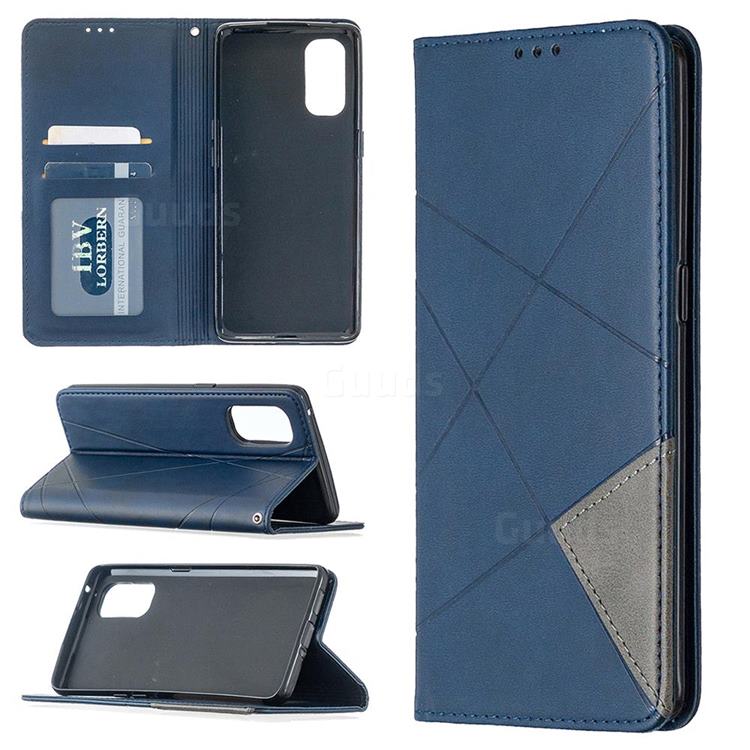 Prismatic Slim Magnetic Sucking Stitching Wallet Flip Cover for Oppo Reno4 Pro 5G - Blue