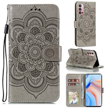 Intricate Embossing Datura Solar Leather Wallet Case for Oppo Reno4 Pro 5G - Gray