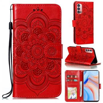 Intricate Embossing Datura Solar Leather Wallet Case for Oppo Reno4 Pro 5G - Red