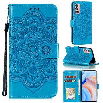 Intricate Embossing Datura Solar Leather Wallet Case for Oppo Reno4 Pro 5G - Blue