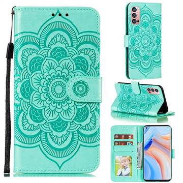 Intricate Embossing Datura Solar Leather Wallet Case for Oppo Reno4 Pro 5G - Green