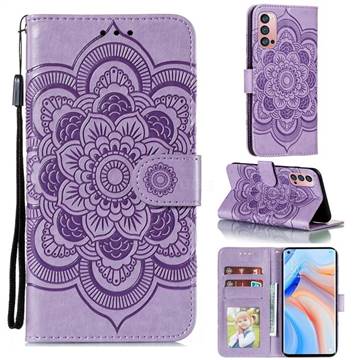 Intricate Embossing Datura Solar Leather Wallet Case for Oppo Reno4 Pro 5G - Purple