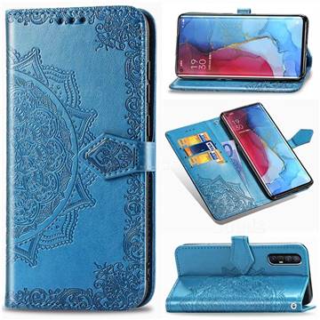 Embossing Imprint Mandala Flower Leather Wallet Case for Oppo Reno 3 Pro - Blue